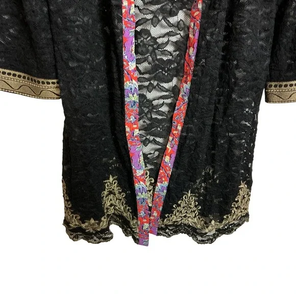 Gimmicks BKE Medium Black Floral Lace Cardigan Embroidered Whimsigoth Boho - Picture 4 of 10